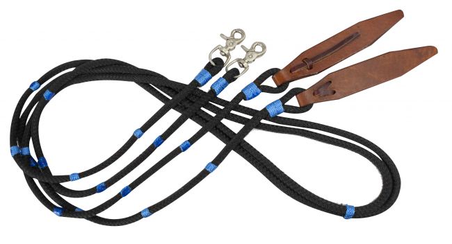 19095: Showman ® 8ft braided nylon reins with large leather poppers Reins Showman