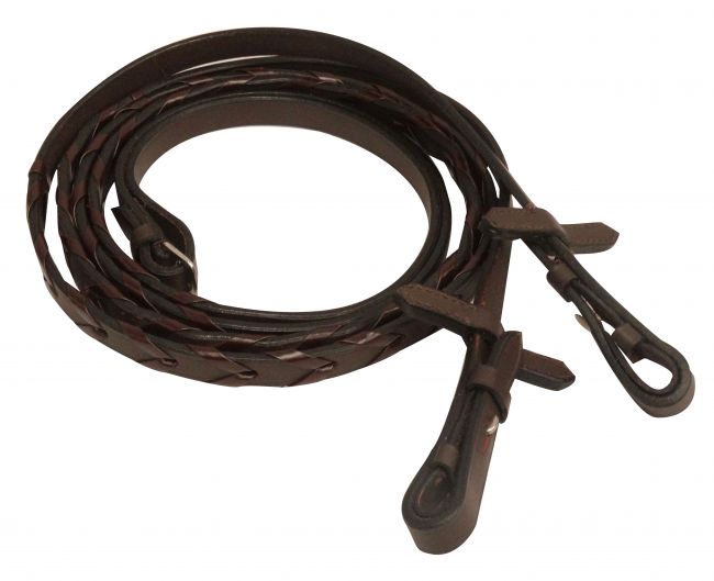 19199: 60" Laced leather English reins with sewn rein stoppers Primary Showman Saddles and Tack