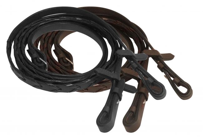 19199: 60" Laced leather English reins with sewn rein stoppers Primary Showman Saddles and Tack