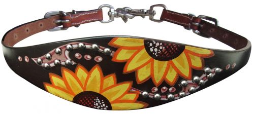 19605: Showman ® Hand painted wither strap with a sunflower and brown script design Primary Showman