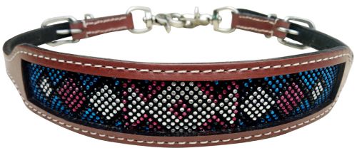 19611: Showman ® wither strap with teal and pink crystal rhinestone diamond design inlay Wither Strap Showman