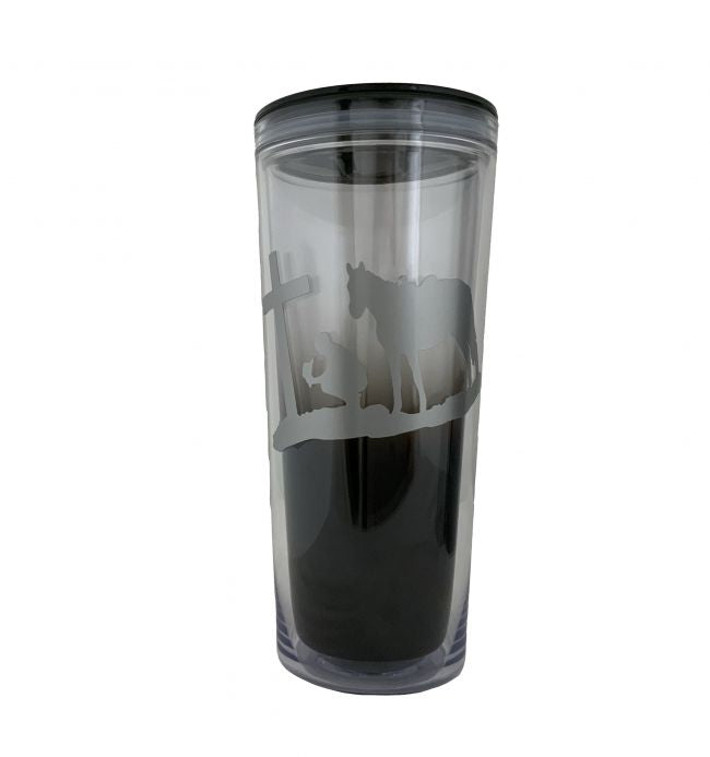 20 oz Smoke Gray Ombre Tumbler with Silver Praying Cowboy Decal Tumbler Shiloh