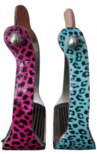 20209: Showman ® Teal or Pink Cheetah print stirrups Stirrups Showman
