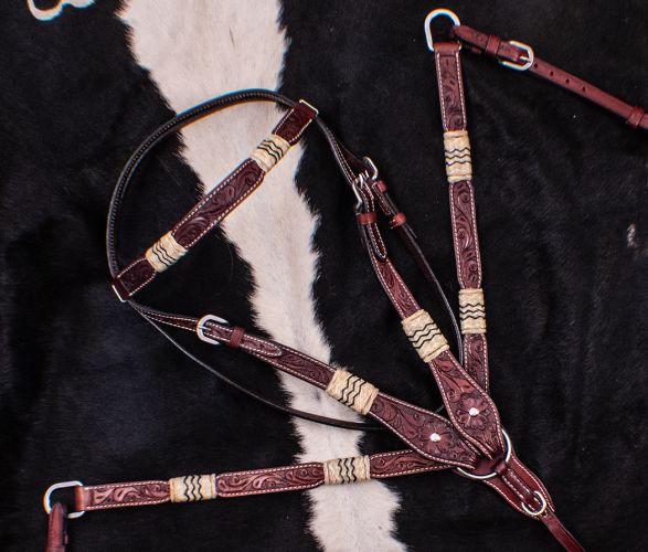 202127: Showman ® Browband Rawhide Braided Headstall and Breast collar Set Headstall & Breast Collar Set Showman