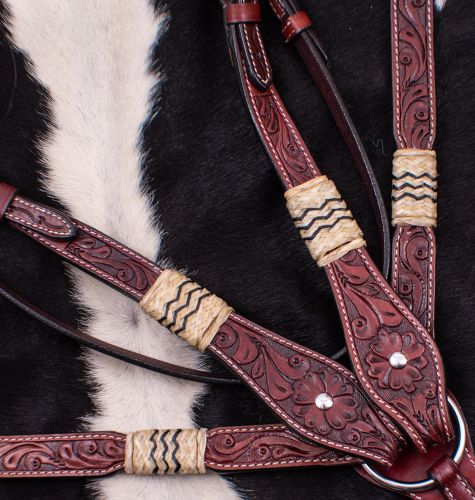 202127: Showman ® Browband Rawhide Braided Headstall and Breast collar Set Headstall & Breast Collar Set Showman