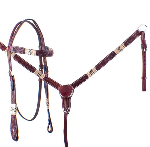 202127: Showman ® Browband Rawhide Braided Headstall and Breast collar Set Headstall & Breast Collar Set Showman