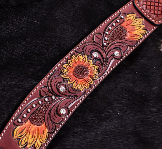 202138: Showman ® Hand Painted Sunflower Single Ear Headstall and Breast collar Set Headstall & Breast Collar Set Showman