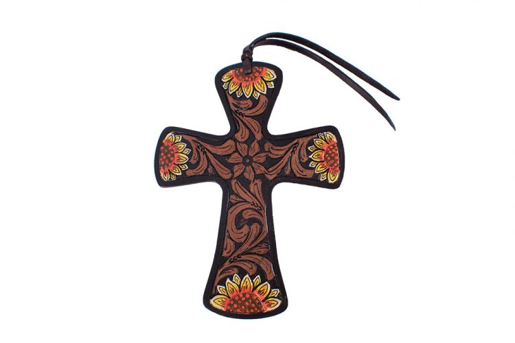 202411: Showman Couture ™ Black hand painted tie on leather cross Primary Showman