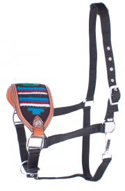 202457: Showman ® Adjustable nylon bronc halter with red noseband Bronc Halter Showman