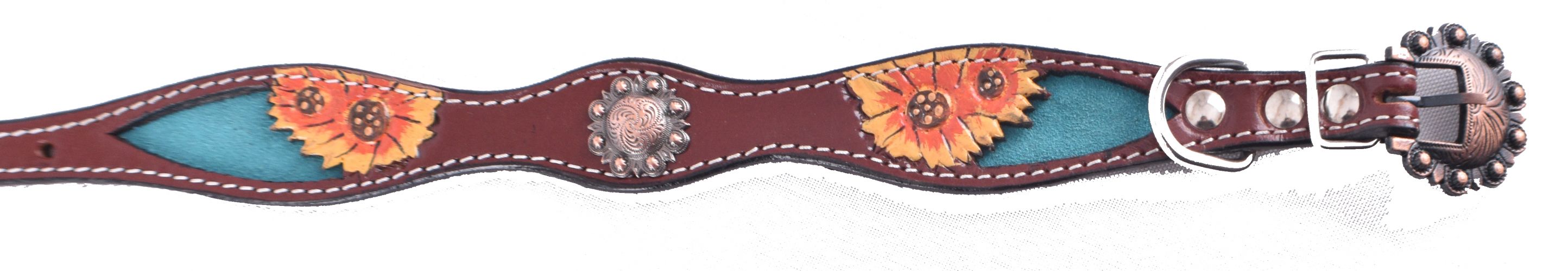 202528: Showman Couture ™ Hand Painted Sunflowers leather dog collar with copper buckle Primary Showman
