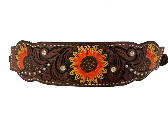 202537: Showman® Woven brown nylon mule tape halter with hand painted sunflower noseband Nylon Halter Showman