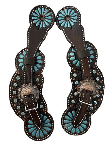 202560: Showman ® Ladies Metallic painted turquoise spur straps Spur Straps Showman