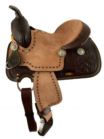 20412: 12" Double T Dark Oil Youth Pleasure style saddle set with hard seat Youth Saddle Double T