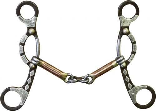 210713: Showman™ brown steel sliding gag bit with engraved silver accents on 7" cheeks Bits Showman