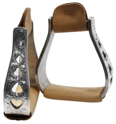 221363: Showman™ ﻿aluminum polished engraved stirrups with cut out poker design Stirrups Showman 5 1/2" Aluminum All 4 Suits