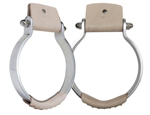 221601: Showman ® Aluminum Oxbow stirrup with leather covered tread Primary Showman