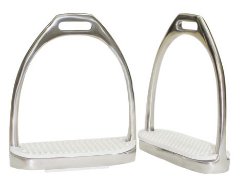 2220: 4 3/4" stainless steel English irons with pads Stirrups Showman Saddles and Tack