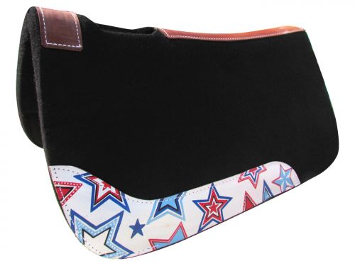 23025: Showman ® PONY SIZE 24" x 24" Red, White, and Blue Stars print felt pad Western Saddle Pad Showman