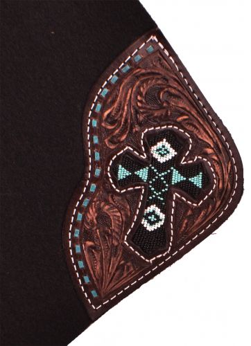 23041: Showman ® 31" X 32" x 1" felt pad with beaded cross inlay Western Saddle Pad Showman