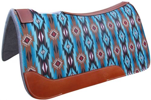23054: Showman ® 31" X 32" Teal and Brown Southwest Printed Solid Felt Saddle Pad Western Saddle Pad Showman