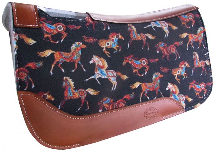 23095: Showman ® PONY SIZE 24" x 24" Tribal Horses printed solid felt saddle pad Western Saddle Pad Showman