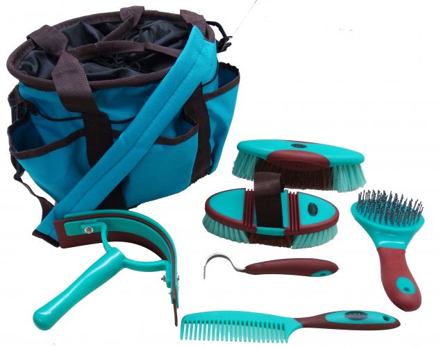 24001: Showman™ 6 piece soft grip grooming kit with nylon carrying bag Grooming Kit Showman