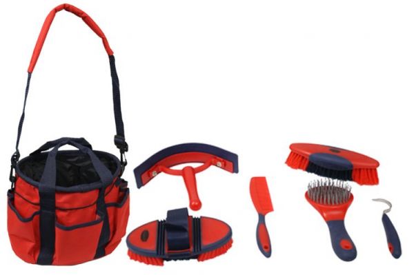 24001: Showman™ 6 piece soft grip grooming kit with nylon carrying bag Grooming Kit Showman