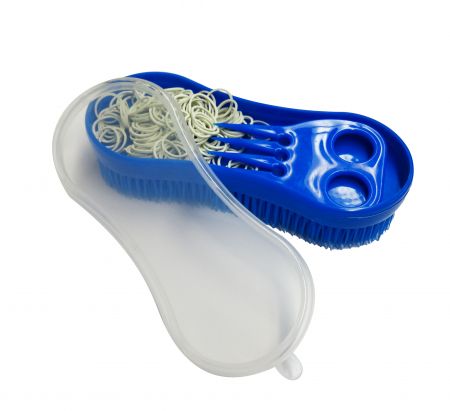 24010: Stiff Bristle Curry Brush with rubber band and comb Primary Showman Saddles and Tack
