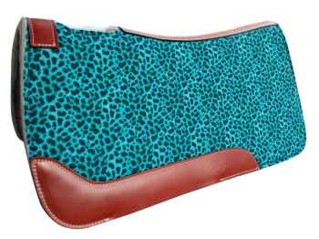 24060: Showman ® 31" X 32" Teal Cheetah Printed Solid Felt Saddle Pad Western Saddle Pad Showman