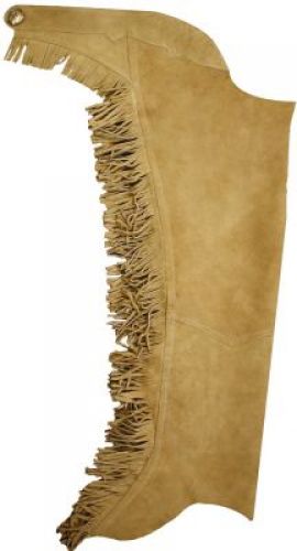 2440X: Suede leather chaps with fringe down each leg Leather Chinks Showman Saddles and Tack