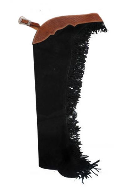 2444: Showman® Suede leather chaps with basket tooled trim accented with engraved concho and buckl Leather Chinks Showman