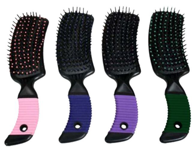 24560: Showman mane and tail brush with curved soft rubber grip handle Comb Showman