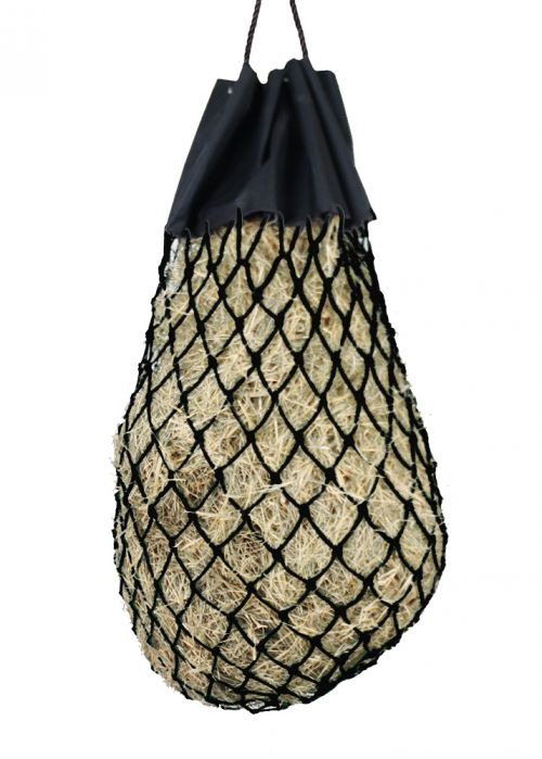 24823: Easy-fill slow feed nylon hay bag with drawstring top closure Hay Feeder Showman Saddles and Tack