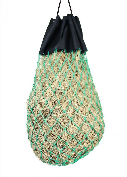 24823: Easy-fill slow feed nylon hay bag with drawstring top closure Hay Feeder Showman Saddles and Tack