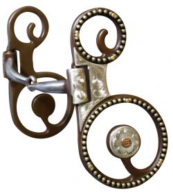 252973Q: Showman™ Antique brown copper inlay snaffle bit with engraved silver overlays on cheeks a Bits Showman
