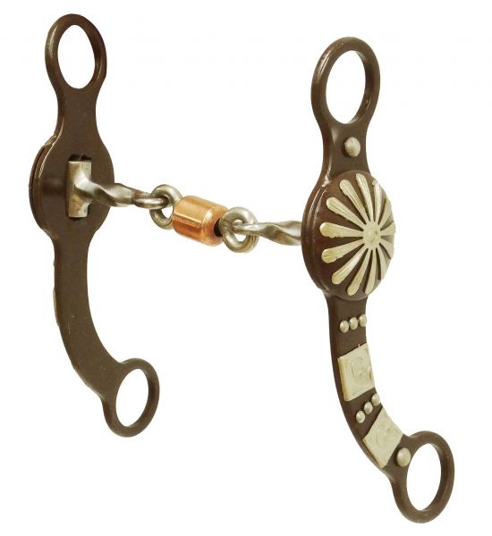 255877: Showman ® Brown steel concho style bit with copper roller dogbone mouth Bits Showman