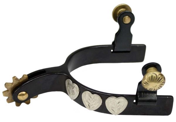 25798: Showman™ black steel silver youth size show spur with silver hearts Western Spurs Showman