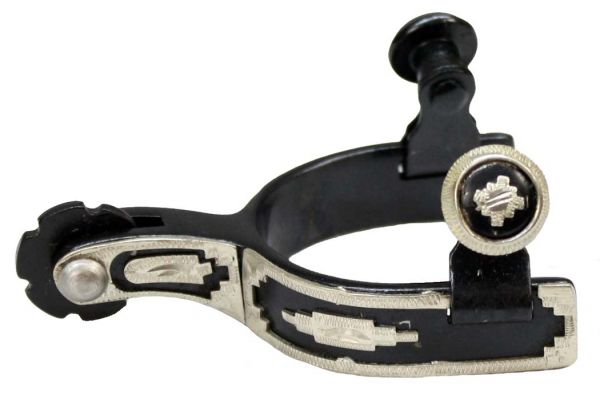 258142: Showman™ toddler size black steel show spur with engraved silver trim Western Spurs Showman