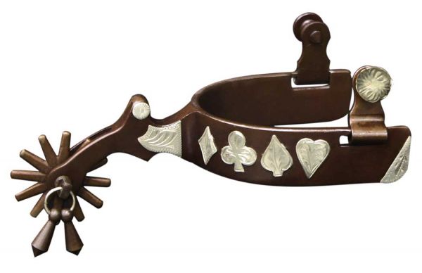 258446: Showman™ Brown Steel Spur with Engraved Silver " Poker Hand" Design Western Spurs Showman