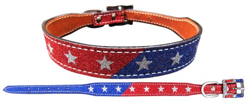 27451: Showman Couture ™ Red and Blue Glitter overlay leather dog collar Primary Showman