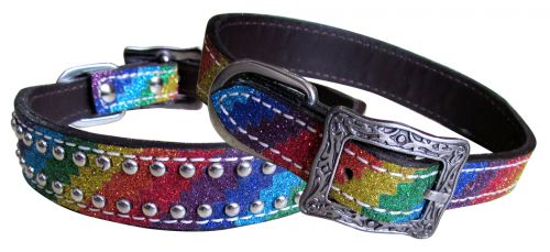 27463: Showman Couture ™ Rainbow Glitter overlay leather dog collar Primary Showman