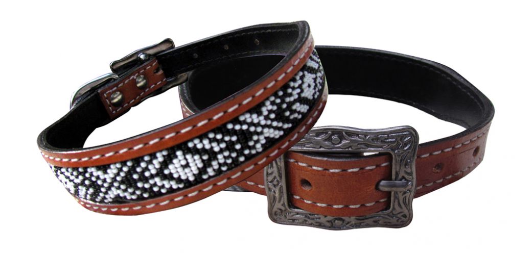 27506: Showman Couture ™ Genuine leather dog collar with black and white beaded inlay Primary Showman