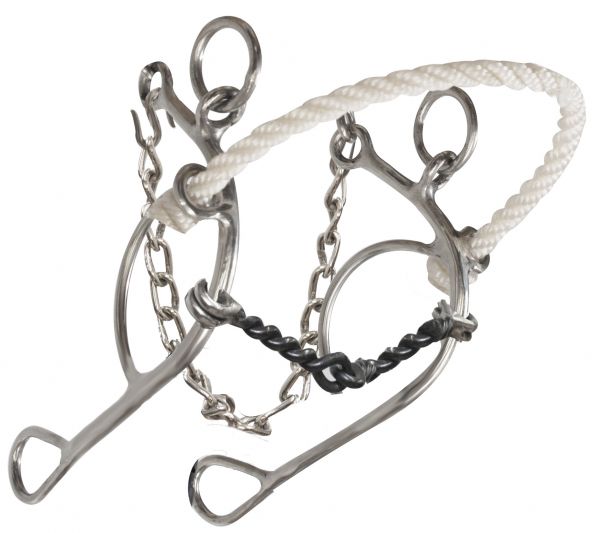 28-1122-B: Showman ® stainless steel, rope nose combination but with twisted sweet iron mouth Bits Showman