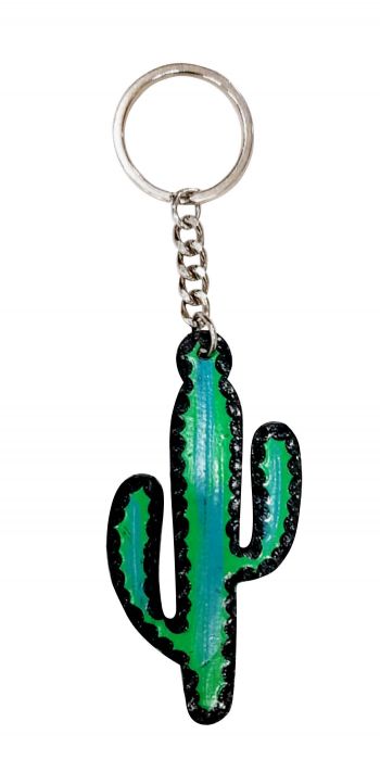 28539: Showman ® 2-1/2" H x 2-1/2" W Cut-Out leather Cactus keychain Primary Showman