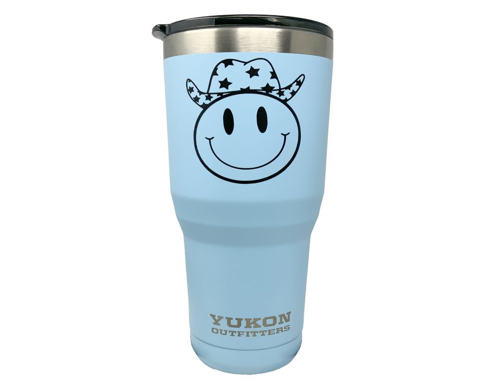 30 oz Insulated Cowboy Smiley Stainless Steel double wall Blue Tumbler Matches# 1556 Tumbler Shiloh