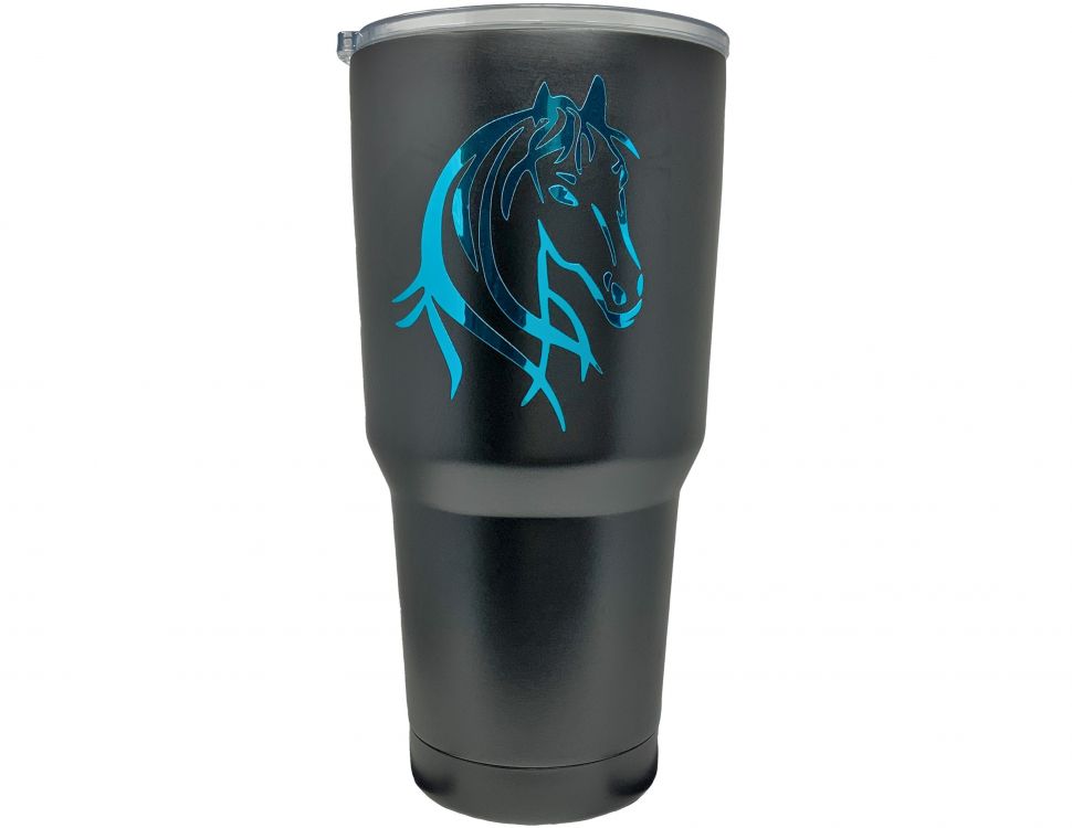 30 oz Insulated Horse Head Stainless Steel double wall Black Tumbler Tumbler Shiloh