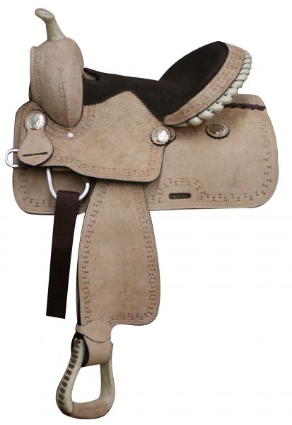 302813: 13" Pony / Youth Rough Out Leather Saddle Youth Saddle Showman Saddles and Tack