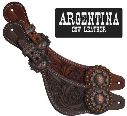 30657: Showman® Ladies Size Argentina Cow Leather Copper Concho Spur Straps Spur Straps Showman