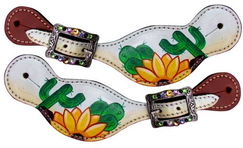 30929: Showman ® Ladies Sunflower and Cactus hand painted Spur Straps Spur Straps Showman