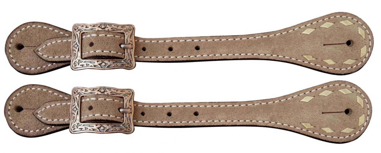 30933: Showman ® Men's Roughout Leather spur straps with natural buckstitch trim Spur Straps Showman